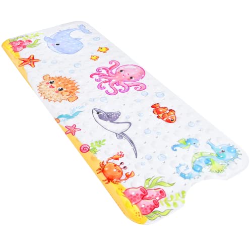 Secopad Baby Bath Mat for Tub for Kids, 40 X 16 Inch Non Slip Cartoon Bath Tub Shower Mat Anti Slip with Drain Holes and Suction Cups Machine Washable, Turtle