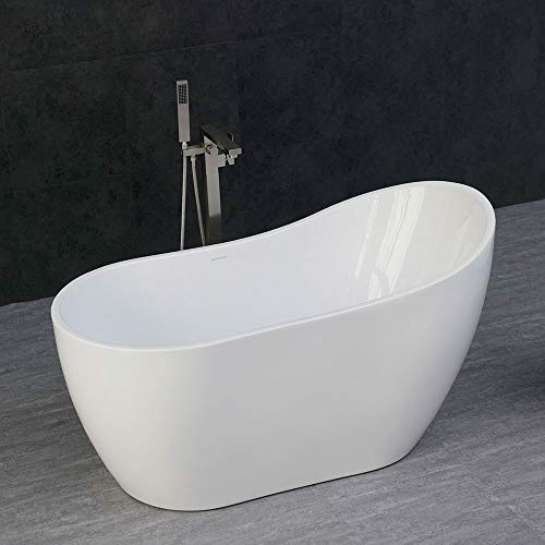 WOODBRIDGE Acrylic Freestanding Contemporary Soaking Tub with Brushed Nickel Overflow and Drain, B-0006 / BTA1507, 54" Bathtub White