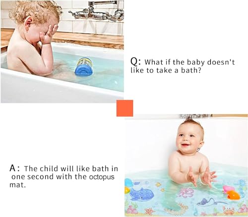 Secopad Baby Bath Mat for Tub for Kids, 40 X 16 Inch Non Slip Cartoon Bath Tub Shower Mat Anti Slip with Drain Holes and Suction Cups Machine Washable, Turtle