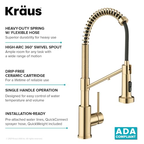 KRAUS Bolden Commercial Style Pull-Down Single Handle 18-Inch Kitchen Faucet in Brushed Brass/Matte Black, KPF-1610BBMB