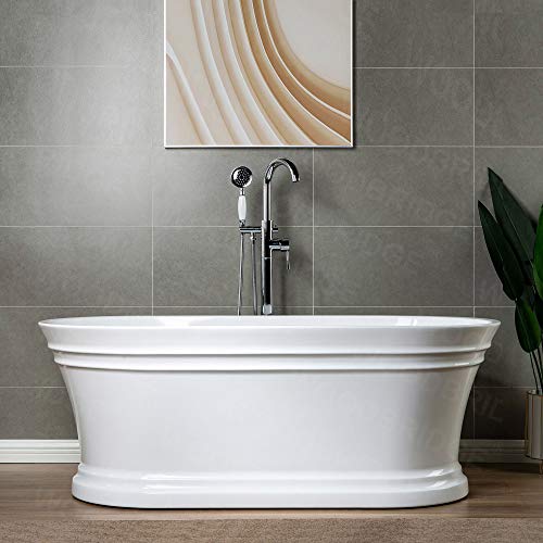 WOODBRIDGE 59"Freestanding White Acylic Soaking Bathtub with Brushed Gold Drain and Overflow,B1536-BG