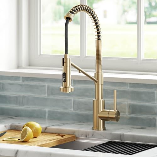 KRAUS Bolden Commercial Style Pull-Down Single Handle 18-Inch Kitchen Faucet in Brushed Brass/Matte Black, KPF-1610BBMB