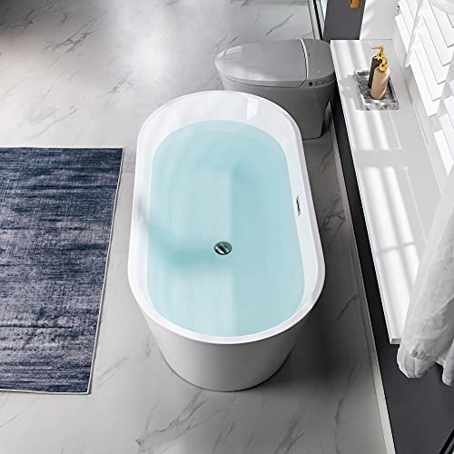 WOODBRIDGE 67" Acrylic Freestanding Bathtub Contemporary Soaking Tub, White Acrylic (Matte Black Drain/Overflow), B0013-MB-Drain &O