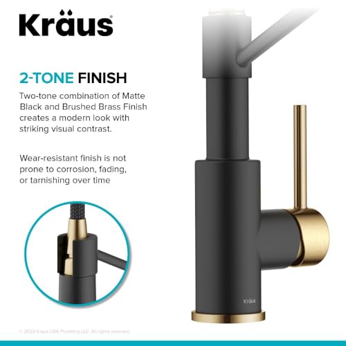 KRAUS Bolden Commercial Style Pull-Down Single Handle 18-Inch Kitchen Faucet in Brushed Brass/Matte Black, KPF-1610BBMB