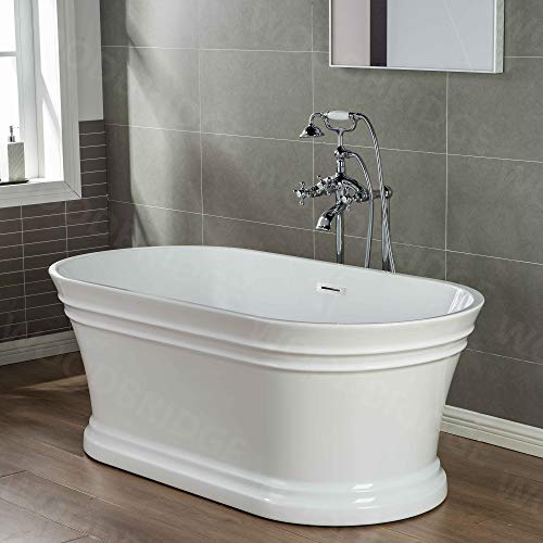 WOODBRIDGE 59"Freestanding White Acylic Soaking Bathtub with Brushed Gold Drain and Overflow,B1536-BG