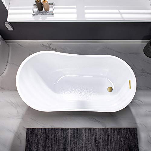 WOODBRIDGE Acrylic Freestanding Contemporary Soaking Tub with Brushed Nickel Overflow and Drain, B-0006 / BTA1507, 54" Bathtub White