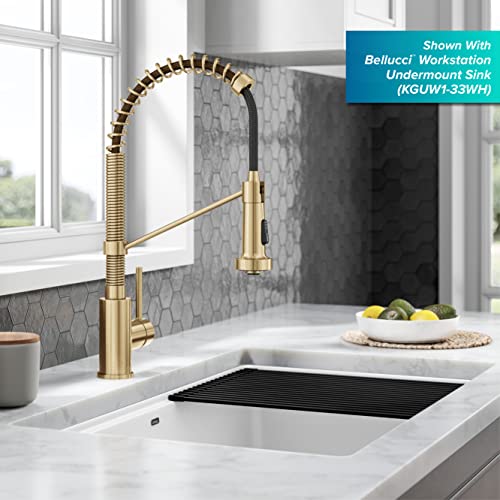 KRAUS Bolden Commercial Style Pull-Down Single Handle 18-Inch Kitchen Faucet in Brushed Brass/Matte Black, KPF-1610BBMB