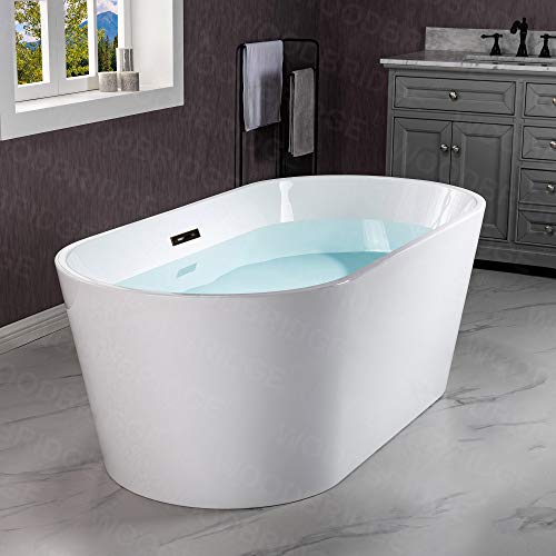 WOODBRIDGE 67" Acrylic Freestanding Bathtub Contemporary Soaking Tub, White Acrylic (Matte Black Drain/Overflow), B0013-MB-Drain &O