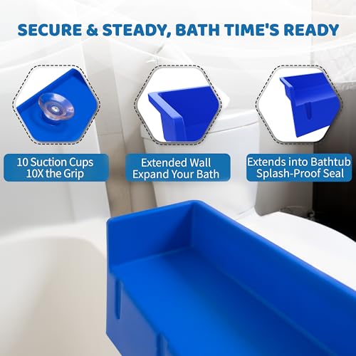 Tub Topper® Bathtub Splash Guard Play Shelf Area -Toy Tray Caddy Holder Storage -Suction Cups Attach to Bath Tub -No Mess Water Spill in Bathroom -Fun for Toddlers Kids Baby