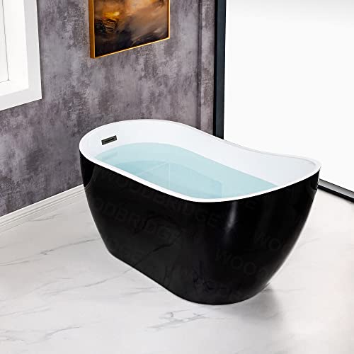 WOODBRIDGE Acrylic Freestanding Contemporary Soaking Tub with Brushed Nickel Overflow and Drain, B-0006 / BTA1507, 54" Bathtub White