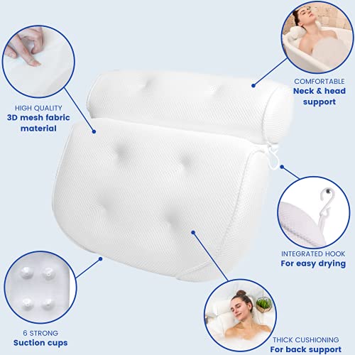 Bathtub Pillow for Neck and Shoulder - Spa Bath Pillows for Tub Neck and Back Support - Perfect Bath Accessories for Women - Relaxing Luxe Bath - Ideal Bath Gift Set for Women - Home Spa Products