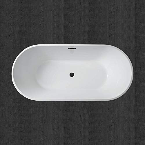 WOODBRIDGE 67" Acrylic Freestanding Bathtub Contemporary Soaking Tub, White Acrylic (Matte Black Drain/Overflow), B0013-MB-Drain &O