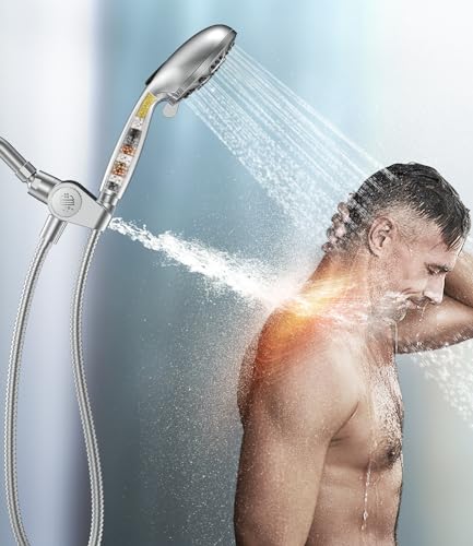 MakeFit Filtered Shower Head with Handheld Combo - Dual 2-in-1 Spa System with Massage Shower Head and 10 Modes Hand Held Shower Head, High Pressure, Built in Power Wash Mode (Chrome)