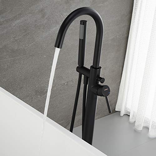 Artiqua Freestanding Bathtub Faucet Tub Filler Faucets Black Single Handle Floor Mounted with Handheld Shower