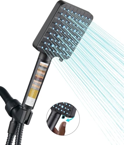 Cobbe Filtered Shower Head with Handheld, High Pressure 6 Spray Mode Showerhead with Filters, Water Softener Filters Beads for Hard Water - Remove Chlorine - Reduces Dry Itchy Skin, Matte Black