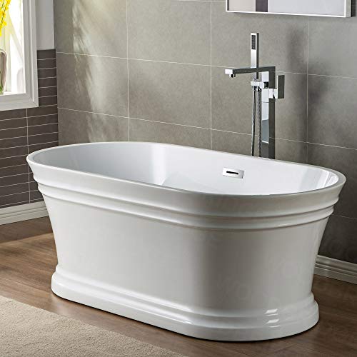 WOODBRIDGE 59"Freestanding White Acylic Soaking Bathtub with Brushed Gold Drain and Overflow,B1536-BG