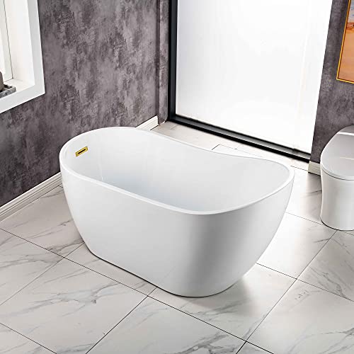 WOODBRIDGE Acrylic Freestanding Contemporary Soaking Tub with Brushed Nickel Overflow and Drain, B-0006 / BTA1507, 54" Bathtub White