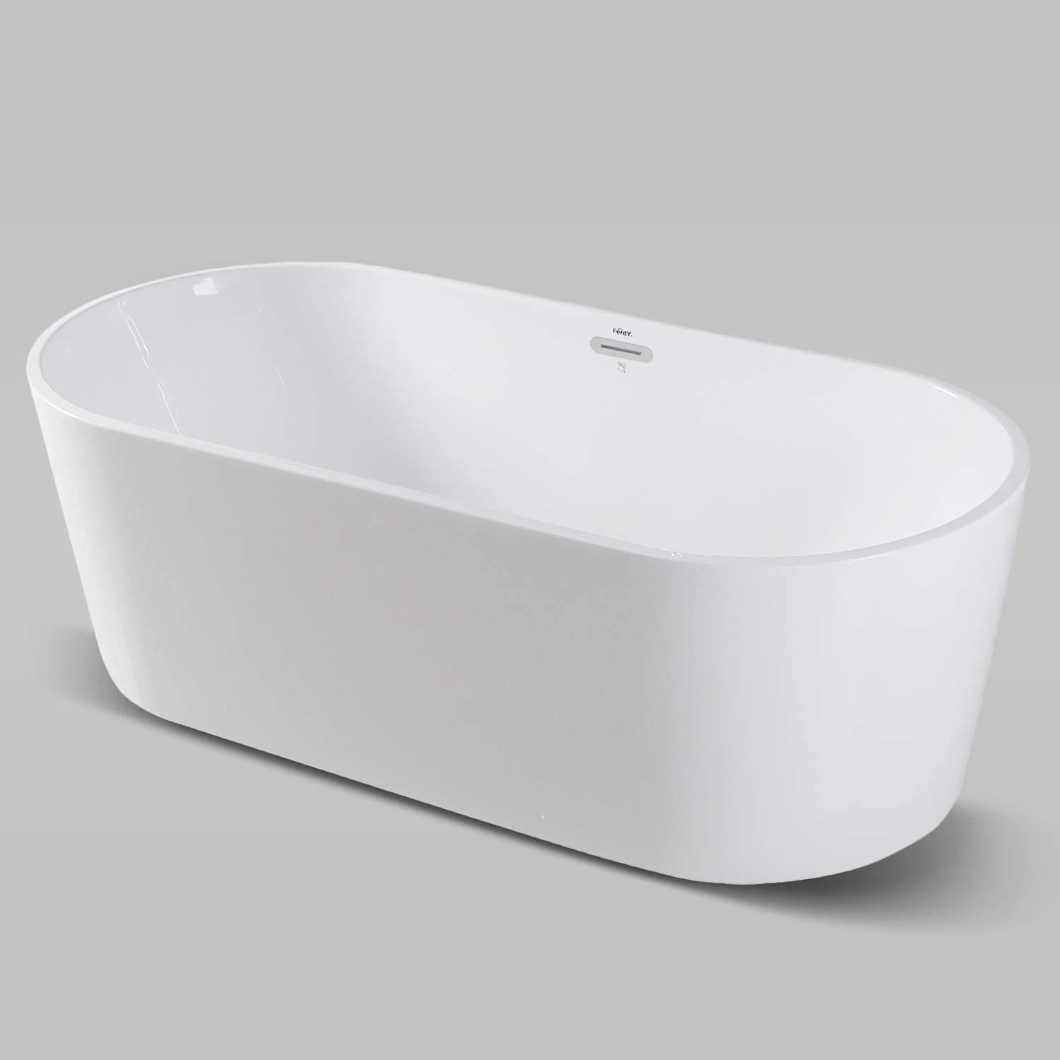 FerdY Shangri-La 67" Acrylic Freestanding Bathtub, Classic Oval Shape Acrylic Soaking Bathtub with Brushed Nickel Drain & Minimalist Linear Design Overflow, Modern White, cUPC Certified