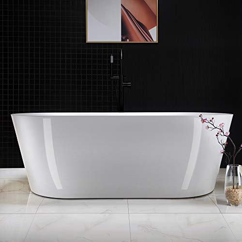 WOODBRIDGE 67" Acrylic Freestanding Bathtub Contemporary Soaking Tub, White Acrylic (Matte Black Drain/Overflow), B0013-MB-Drain &O