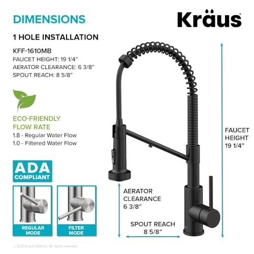 KRAUS Bolden Commercial Style Pull-Down Single Handle 18-Inch Kitchen Faucet in Brushed Brass/Matte Black, KPF-1610BBMB