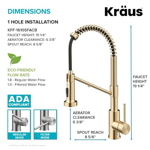 KRAUS Bolden Commercial Style Pull-Down Single Handle 18-Inch Kitchen Faucet in Brushed Brass/Matte Black, KPF-1610BBMB