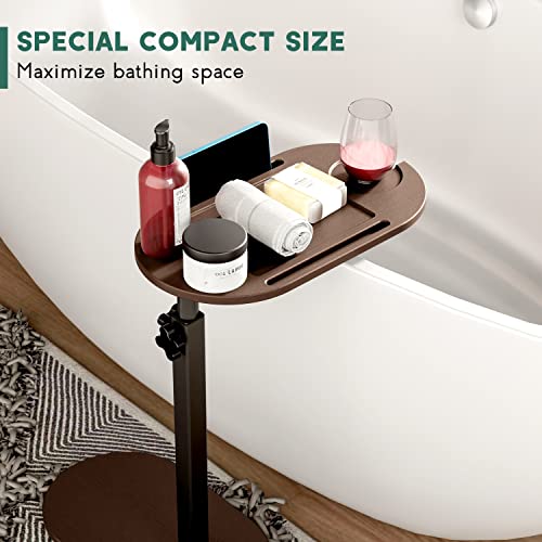 Yumkfoi Bamboo Bathtub Tray Table with Adjustable Height, Freestanding Bath Caddy Tray for Tub Against Wall, Bathtub Side Table for Luxury Bath Home Spa Homewarming - Patent Protected (Natural)