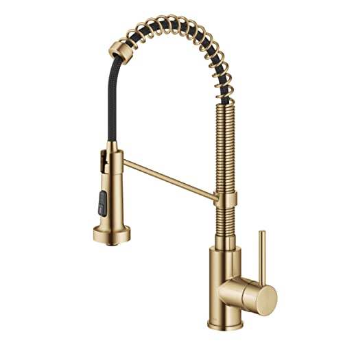 KRAUS Bolden Commercial Style Pull-Down Single Handle 18-Inch Kitchen Faucet in Brushed Brass/Matte Black, KPF-1610BBMB