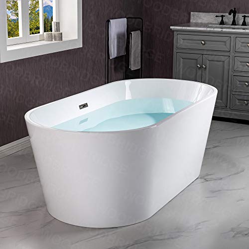 WOODBRIDGE 67" Acrylic Freestanding Bathtub Contemporary Soaking Tub, White Acrylic (Matte Black Drain/Overflow), B0013-MB-Drain &O