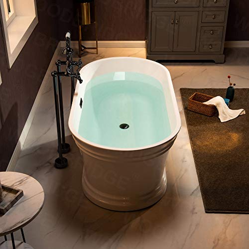 WOODBRIDGE 59"Freestanding White Acylic Soaking Bathtub with Brushed Gold Drain and Overflow,B1536-BG