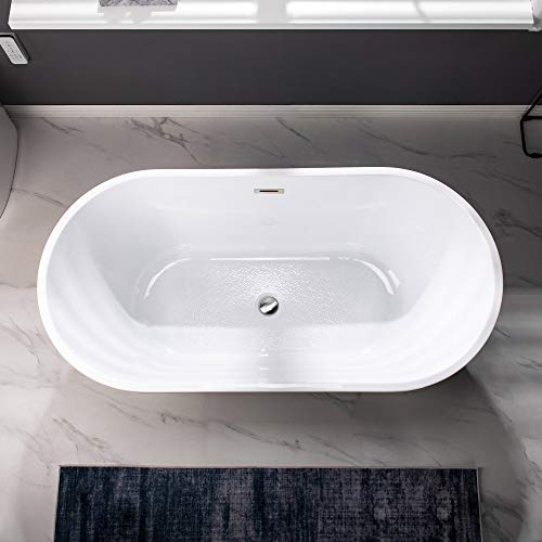 WOODBRIDGE 67" Acrylic Freestanding Bathtub Contemporary Soaking Tub, White Acrylic (Matte Black Drain/Overflow), B0013-MB-Drain &O