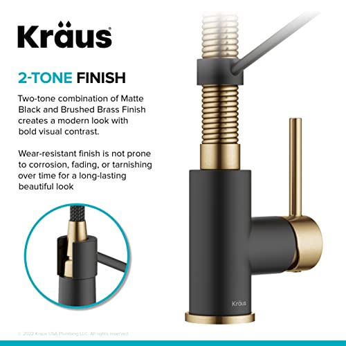 KRAUS Bolden Commercial Style Pull-Down Single Handle 18-Inch Kitchen Faucet in Brushed Brass/Matte Black, KPF-1610BBMB