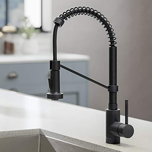 KRAUS Bolden Commercial Style Pull-Down Single Handle 18-Inch Kitchen Faucet in Brushed Brass/Matte Black, KPF-1610BBMB