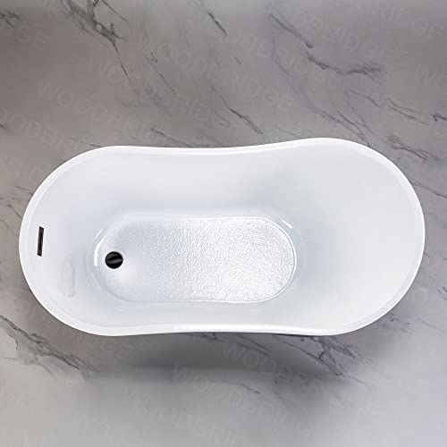 WOODBRIDGE Acrylic Freestanding Contemporary Soaking Tub with Brushed Nickel Overflow and Drain, B-0006 / BTA1507, 54" Bathtub White