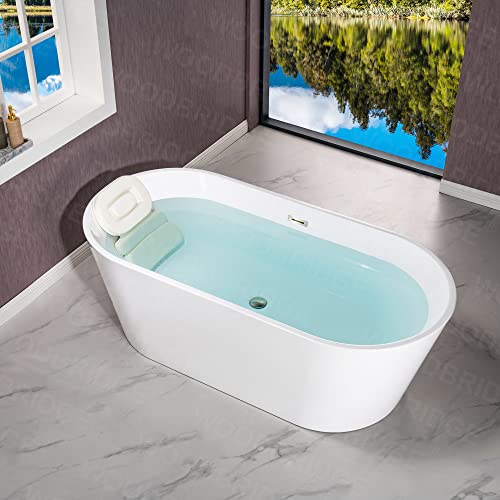 WOODBRIDGE 67" Acrylic Freestanding Bathtub Contemporary Soaking Tub, White Acrylic (Matte Black Drain/Overflow), B0013-MB-Drain &O