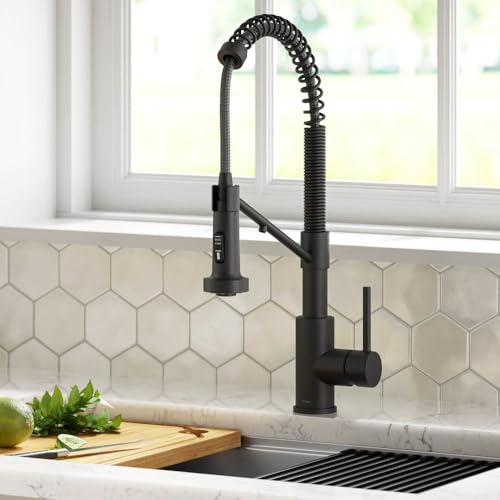 KRAUS Bolden Commercial Style Pull-Down Single Handle 18-Inch Kitchen Faucet in Brushed Brass/Matte Black, KPF-1610BBMB