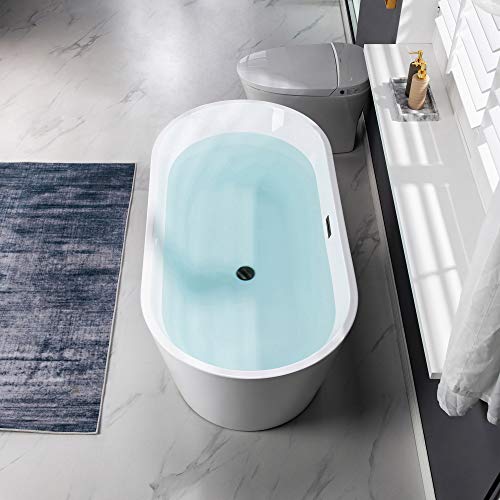 WOODBRIDGE 67" Acrylic Freestanding Bathtub Contemporary Soaking Tub, White Acrylic (Matte Black Drain/Overflow), B0013-MB-Drain &O