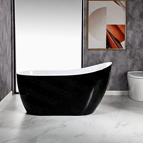 WOODBRIDGE Acrylic Freestanding Contemporary Soaking Tub with Brushed Nickel Overflow and Drain, B-0006 / BTA1507, 54" Bathtub White