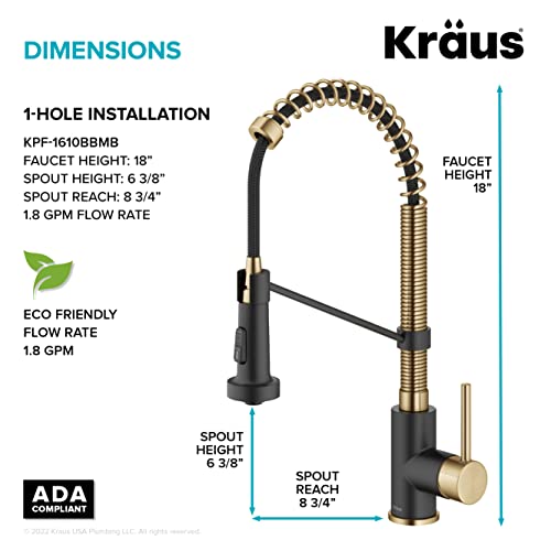 KRAUS Bolden Commercial Style Pull-Down Single Handle 18-Inch Kitchen Faucet in Brushed Brass/Matte Black, KPF-1610BBMB