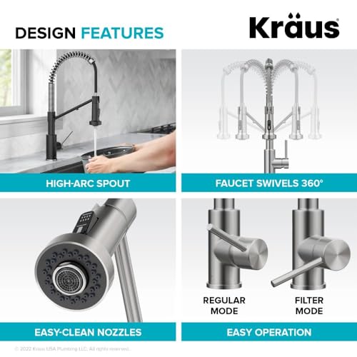 KRAUS Bolden Commercial Style Pull-Down Single Handle 18-Inch Kitchen Faucet in Brushed Brass/Matte Black, KPF-1610BBMB