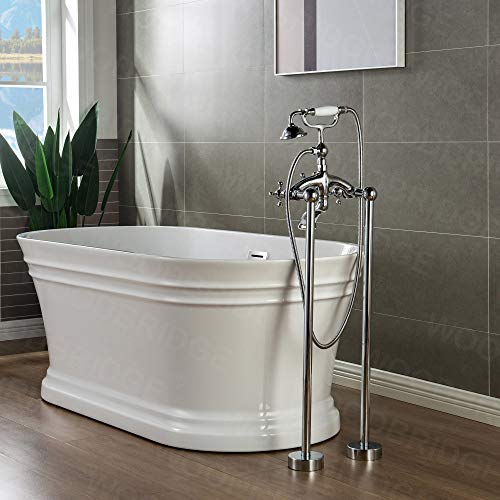 WOODBRIDGE 59"Freestanding White Acylic Soaking Bathtub with Brushed Gold Drain and Overflow,B1536-BG