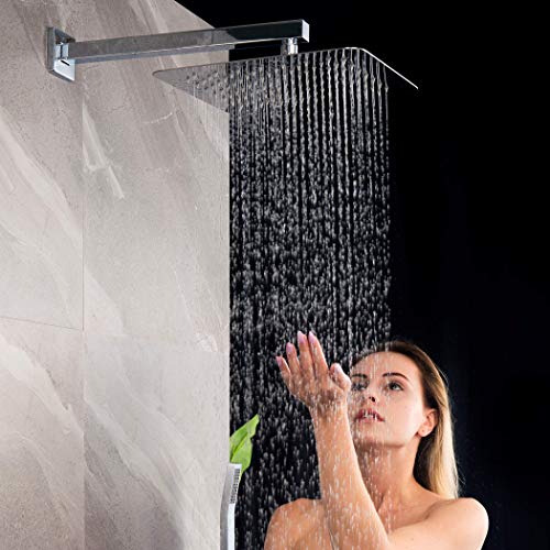 SR SUN RISE Shower Faucet Set Bathroom Square Rain Shower Head with Handheld Spray Wall Mounted Rainfall Shower Fixtures Brushed Nickel Shower Faucet Trim Repair Kits (Contain Shower Valve)