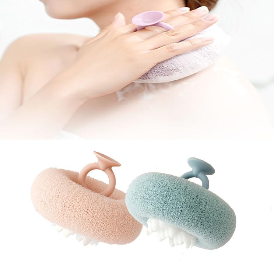 Super Soft Sunflower Suction Cup Bath Ball, 2024 New 2-in-1 Exfoliating Bath Cleaning Brush with Suction Cup Bath Ball, Sponge Mesh Pouf Shower Ball for Women Men Shower (Beige+Pink)