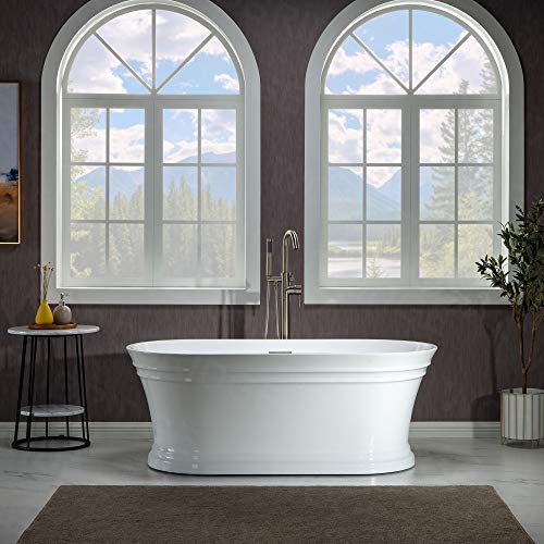 WOODBRIDGE 59"Freestanding White Acylic Soaking Bathtub with Brushed Gold Drain and Overflow,B1536-BG