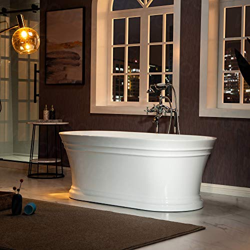 WOODBRIDGE 59"Freestanding White Acylic Soaking Bathtub with Brushed Gold Drain and Overflow,B1536-BG