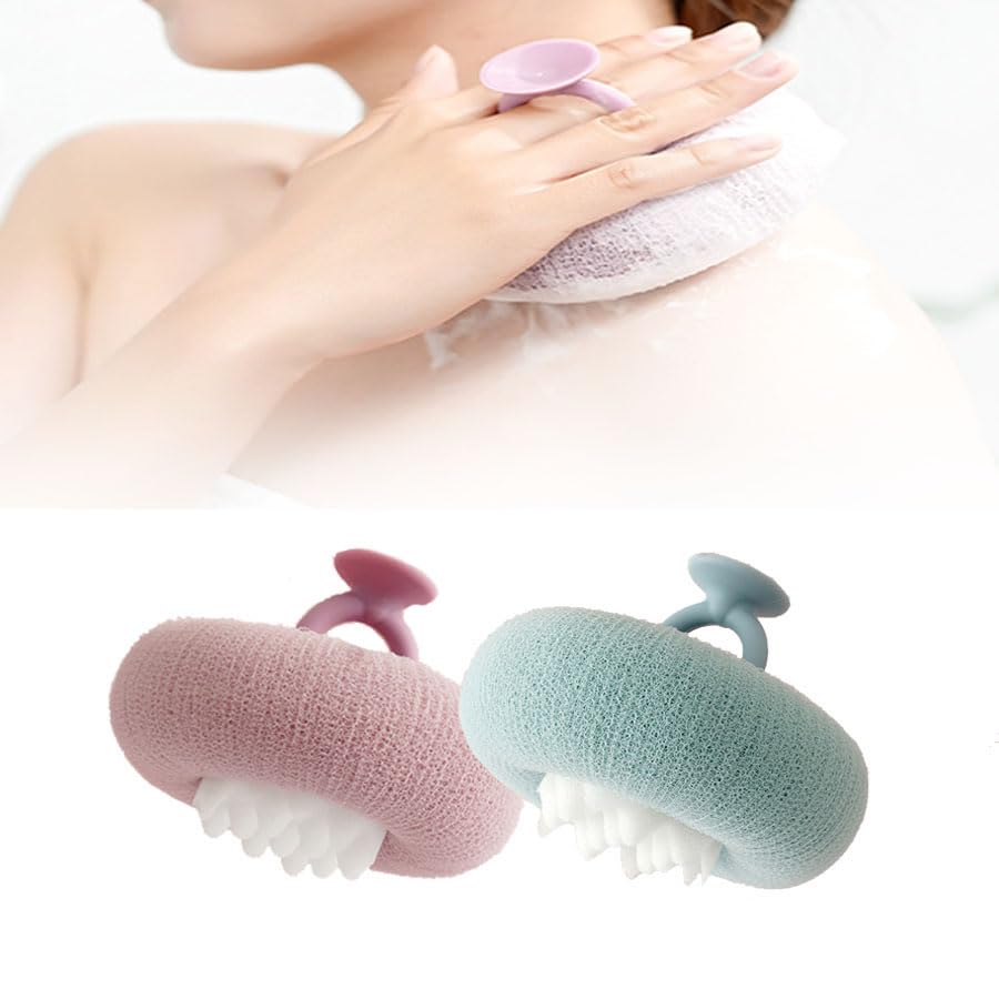 Super Soft Sunflower Suction Cup Bath Ball, 2024 New 2-in-1 Exfoliating Bath Cleaning Brush with Suction Cup Bath Ball, Sponge Mesh Pouf Shower Ball for Women Men Shower (Beige+Pink)