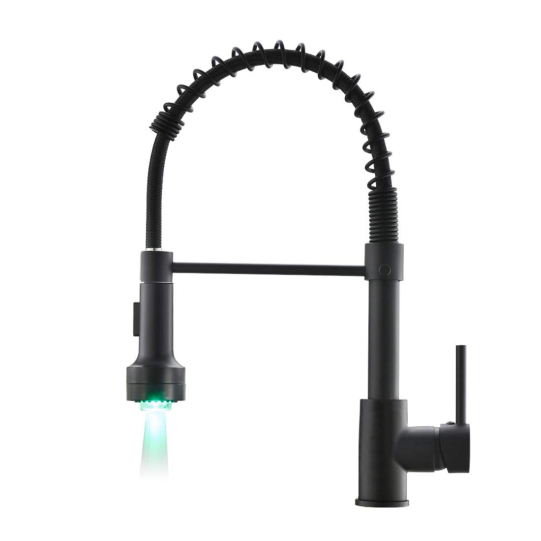 AIMADI Black Kitchen Faucet with Sprayer - Commercial Faucet Kitchen Single Handle Spring Pull Down Kitchen Sink Faucet with LED Light,Matte Black