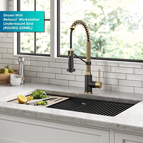 KRAUS Bolden Commercial Style Pull-Down Single Handle 18-Inch Kitchen Faucet in Brushed Brass/Matte Black, KPF-1610BBMB