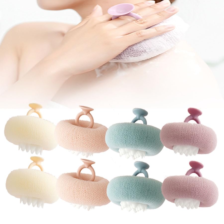 Super Soft Sunflower Suction Cup Bath Ball, 2024 New 2-in-1 Exfoliating Bath Cleaning Brush with Suction Cup Bath Ball, Sponge Mesh Pouf Shower Ball for Women Men Shower (Beige+Pink)