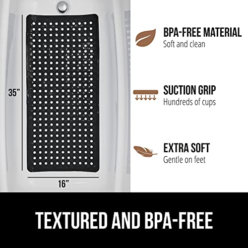 Gorilla Grip Patented Bathmat, 35x16, Clear, Bathtub Shower Mat, Plastic, Hexagon, Soft on Feet, Machine Washable, Suction Cups, Drainage Holes, BPA Free, Long Bath Tub Floor Mats