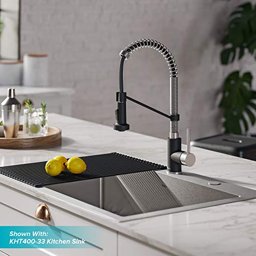 KRAUS Bolden Commercial Style Pull-Down Single Handle 18-Inch Kitchen Faucet in Brushed Brass/Matte Black, KPF-1610BBMB